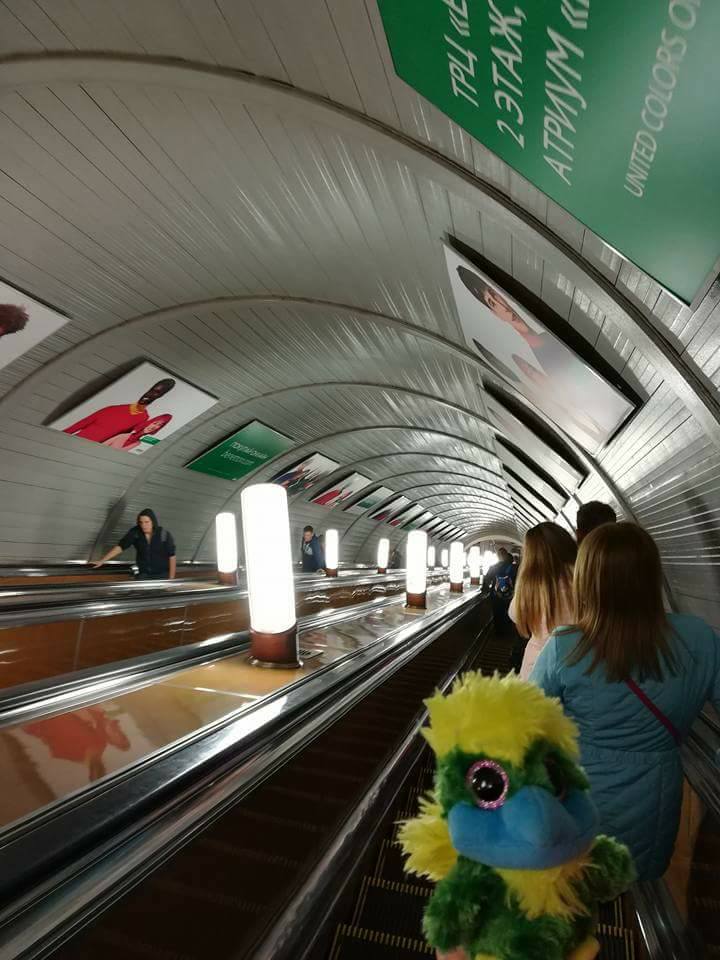 One of Moscow metro’s long and steep escalators. One of Moscow metro’s long and steep escalators.