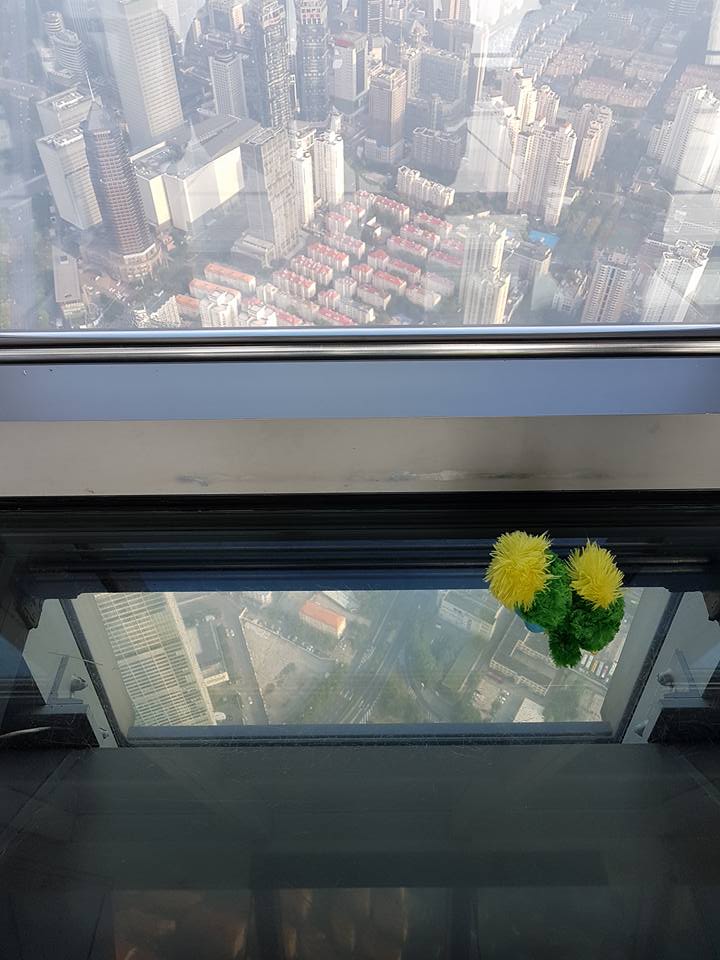 Eddie liked the glass floor looking down at the street 474 metres below. Eddie liked the glass floor looking down at the street 474 metres below.