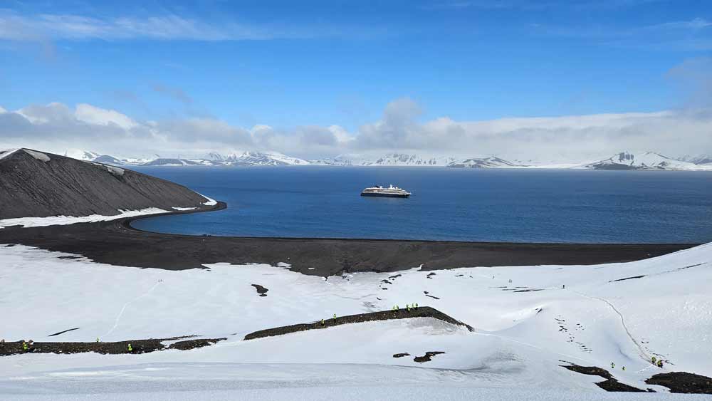 Deception Island, an active volcanic island (last erupted in 1969) where our ship was waiting for us in the flooded crater in the middle of the volcano. Deception Island, an active volcanic island (last erupted in 1969) where our ship was waiting for us in the flooded crater in the middle of the volcano.